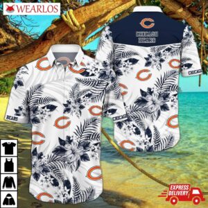 Chicago Bears Monochrome Bloom Hawaiian Shirt