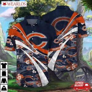 Chicago Bears Short Orange White Curve In Dark Hawaiian Shirt