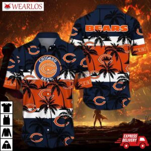 Chicago Bears Sunset Palms Stripes Hawaiian Shirt