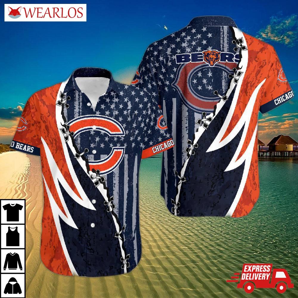Chicago Bears Swing In Orange Dark Blue Stars Hawaiian Shirt