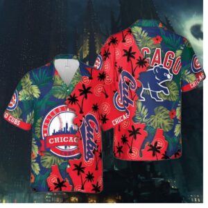 Chicago Cubs Tropical Palms Split Hawaiian Shirt