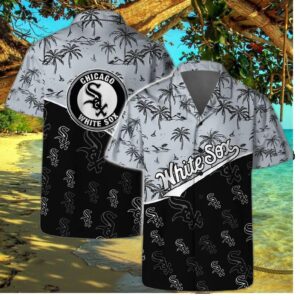 Chicago White Sox Team Logo Palm Leaf Pattern Hawaiian Shirt