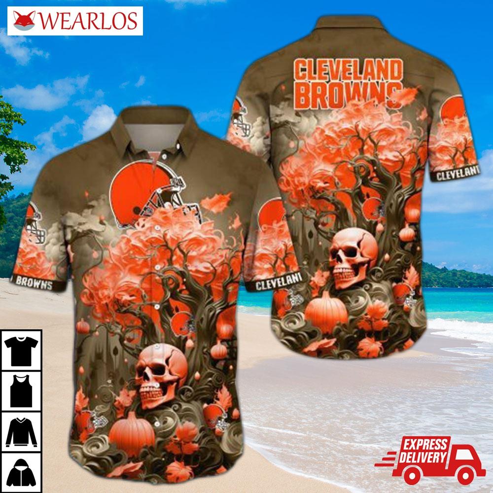 Cleveland Browns Skull Roots Hawaiian Shirt