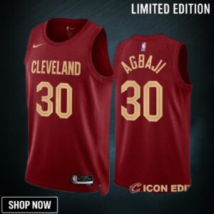 Cleveland Cavaliers Ochai Agbaji 30 -23 Icon Edition Wine Jersey Swingman