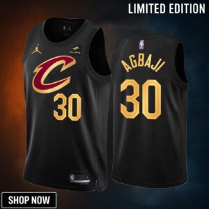 Cleveland Cavaliers Ochai Agbaji 30 Statement Edition Black Jersey -23 Swingman