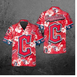 Cleveland Guardians Hibiscus Emblem Hawaiian Shirt