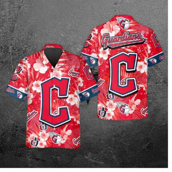 Cleveland Guardians Hibiscus Emblem Hawaiian Shirt
