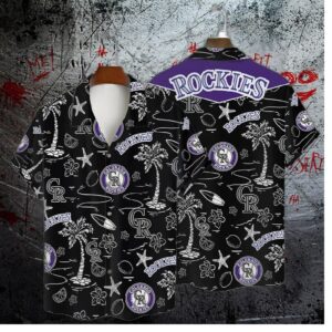 Colorado Rockies Black Tropics Hawaiian Shirt