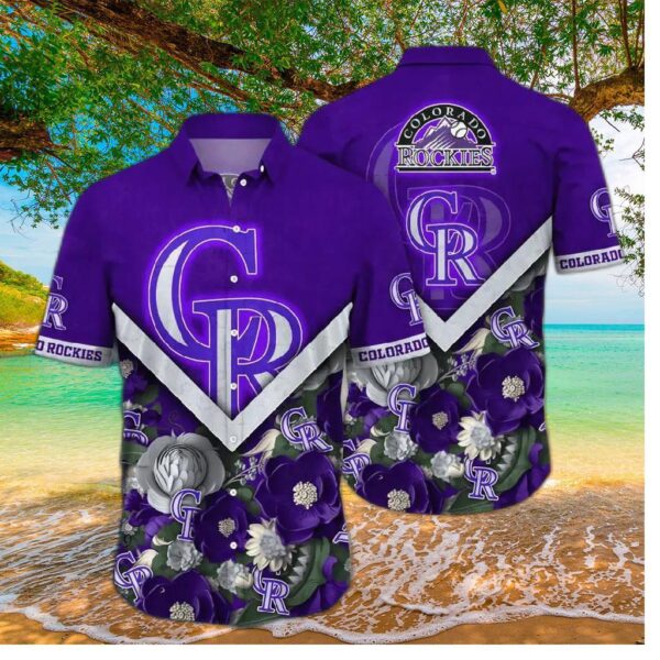Colorado Rockies Bold Floral Chevron Hawaiian Shirt