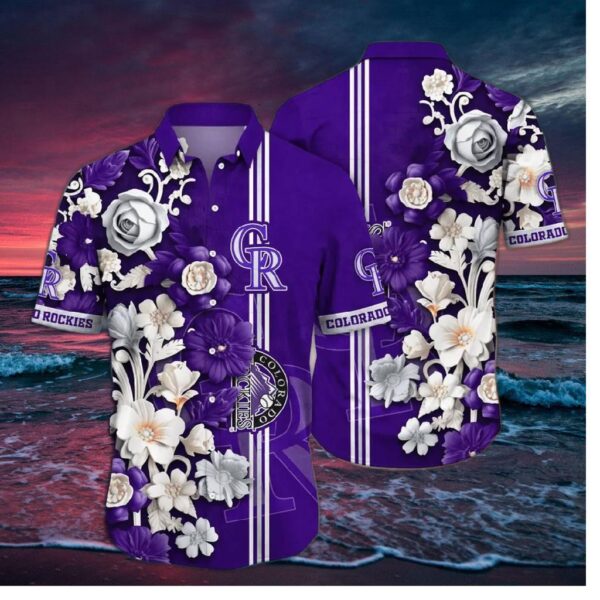 Colorado Rockies Floral Stripe Hawaiian Shirt