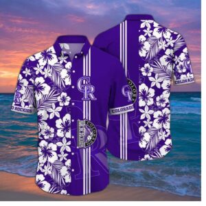 Colorado Rockies Hibiscus Stripe Hawaiian Shirt