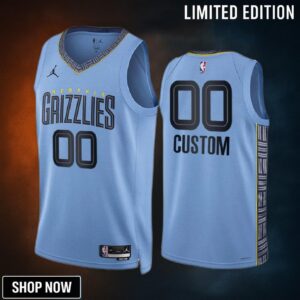 Custom 00 -23 Memphis Grizzlies Blue Statement Edition Jersey Swingman