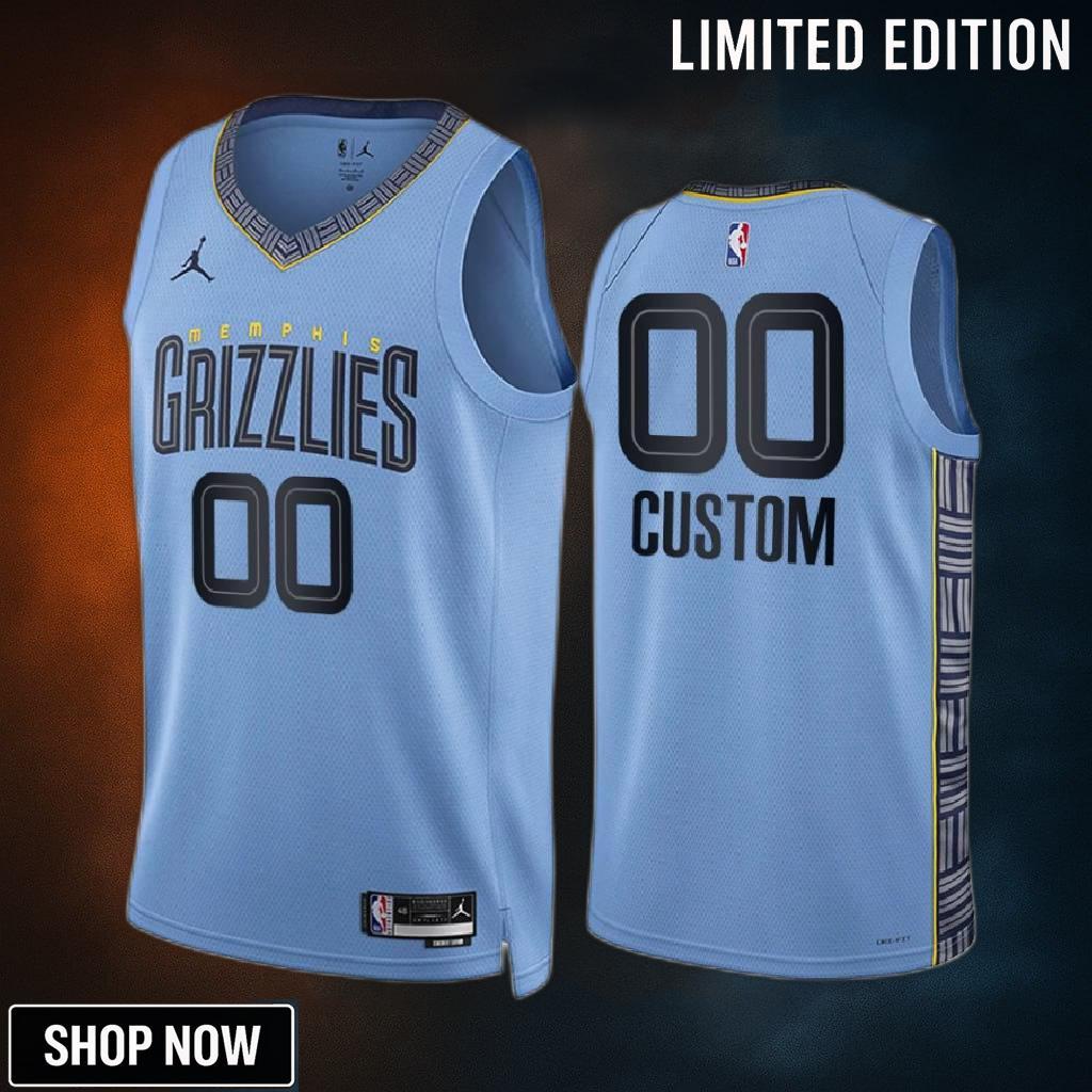 Custom 00 -23 Memphis Grizzlies Blue Statement Edition Jersey Swingman