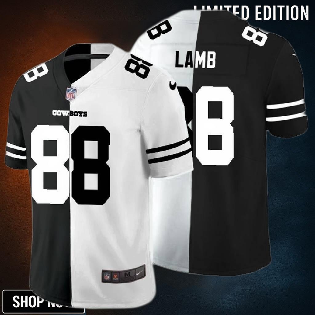 Dallas Cowboys Ceedee Lamb #88 Nfl 2025 Black And White Jersey