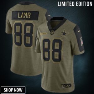 Dallas Cowboys Ceedee Lamb 88 Nfl Olive 2021 Salute To Service Retired Player Men Jersey For Fans