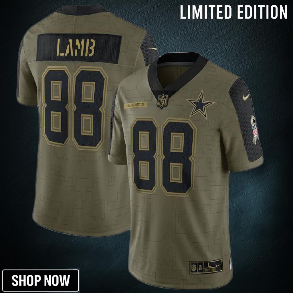 Dallas Cowboys Ceedee Lamb 88 Nfl Olive 2021 Salute To Service Retired Player Men Jersey For Fans