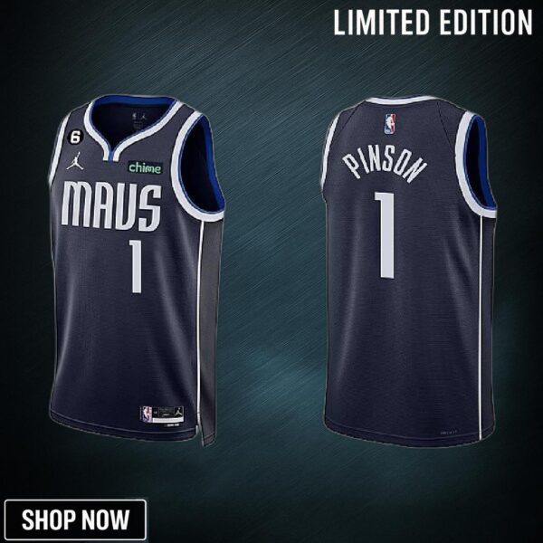 Dallas Mavericks 1 Theo Pinson -23 Statement Edition Navy Men Jersey