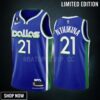 Dallas Mavericks Frank Ntilikina 21 -23 City Edition Blue Men Jersey Swingman