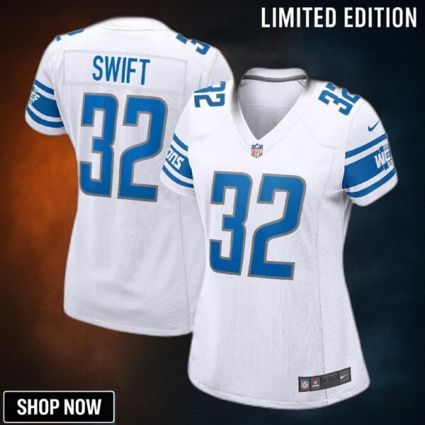 Dandre Swift Detroit Lions Womens Game Jersey White Nfl