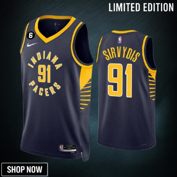 Deividas Sirvydis 91 Indiana Pacers Navy Icon Edition -23 Men Jersey Swingman