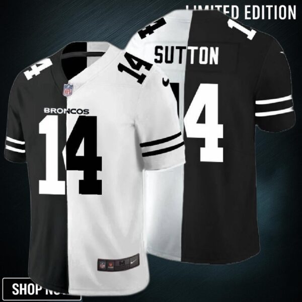 Denver Broncos Courtland Sutton #14 Nfl 2025 Black And White Jersey
