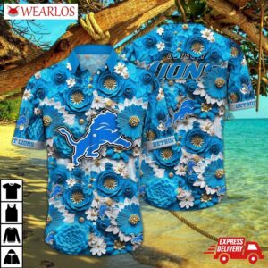 Detroit Lions Blue Blossom Floral Hawaiian Shirt