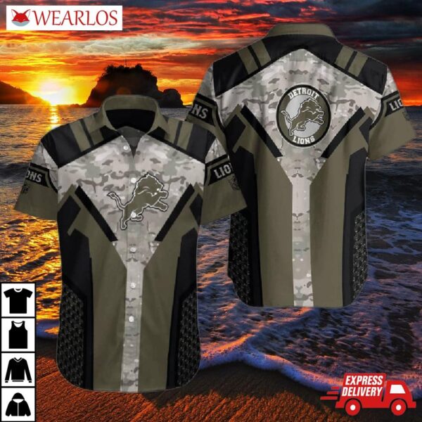 Detroit Lions Camouflage Commander Hawaiian Shirt