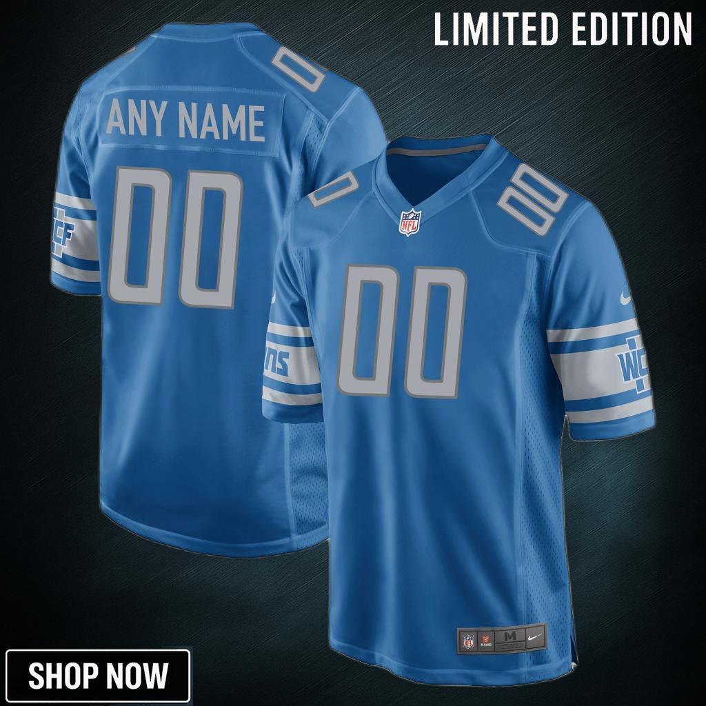 Detroit Lions Custom Team Color Game Jersey - Blue Jerseys Nfl