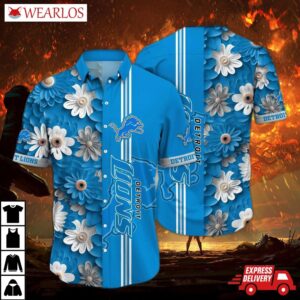 Detroit Lions Floral Stripes Hawaiian Shirt