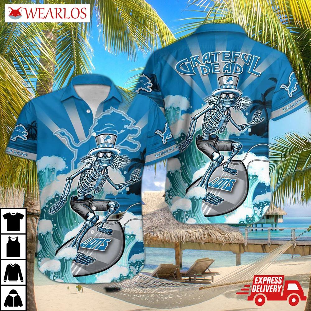 Detroit Lions Grateful Dead Surfer Hawaiian Shirt