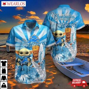 Detroit Lions Grogu Island Adventure Hawaiian Shirt