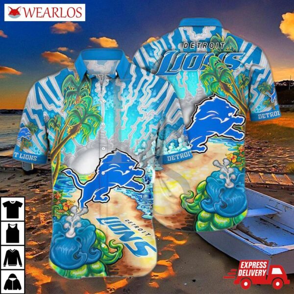 Detroit Lions Ocean Wave Hawaiian Shirt