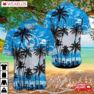 Detroit Lions Skyline Palms Hawaiian Shirt