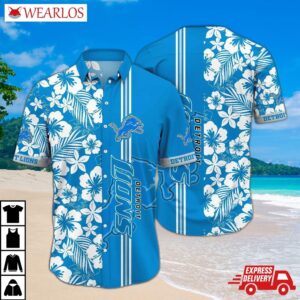 Detroit Lions Tropical Stripe Hawaiian Shirt