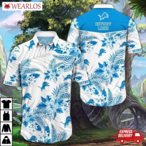 Detroit Lions White Tropics Hawaiian Shirt