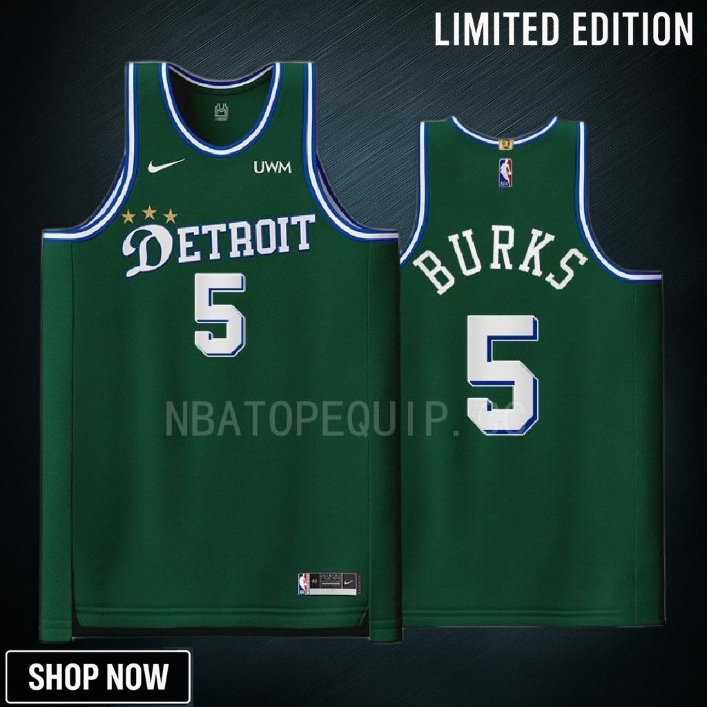 Detroit Pistons 5 Alec Burks Green Men Jersey -23 City Edition