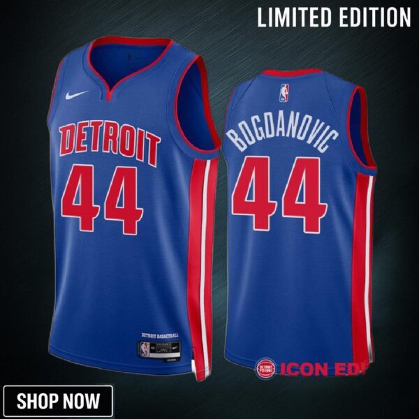 Detroit Pistons Bojan Bogdanovic 44 Blue Icon Edition Jersey -23 Swingman