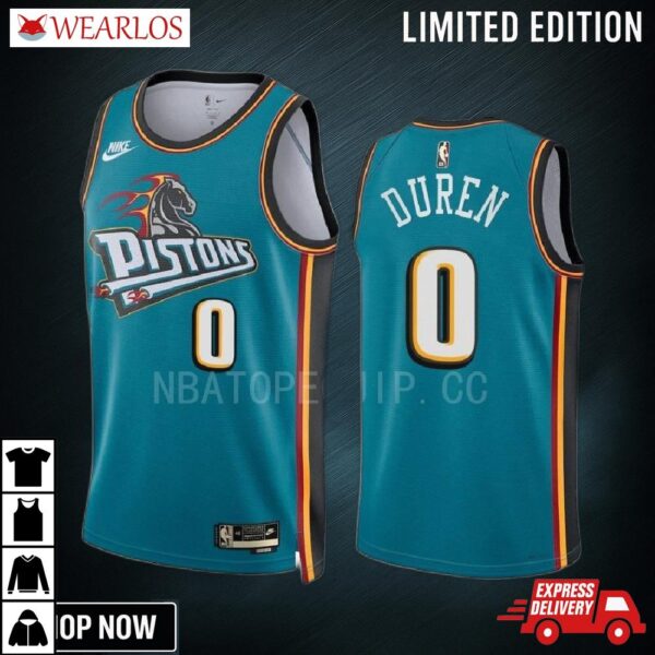 Detroit Pistons Jalen Duren -23 Classic Edition Teal 0 Jersey Swingman