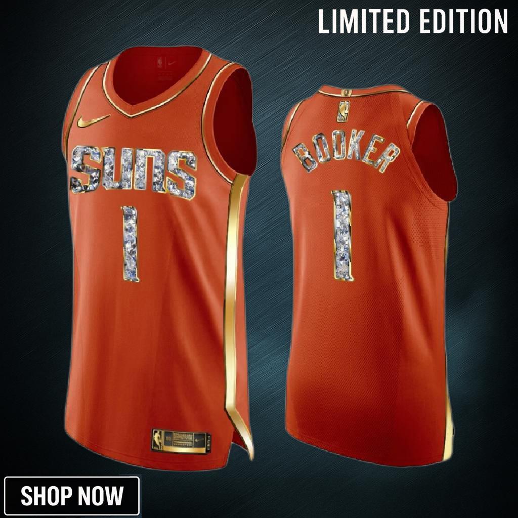Devin Booker 1 Orange Phoenix Suns Playoffs Jersey Diamond Edition