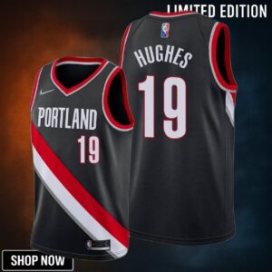 Elijah Hughes 19 Portland Trail Blazers Icon Edition Black Jersey Diamond Badge - Men