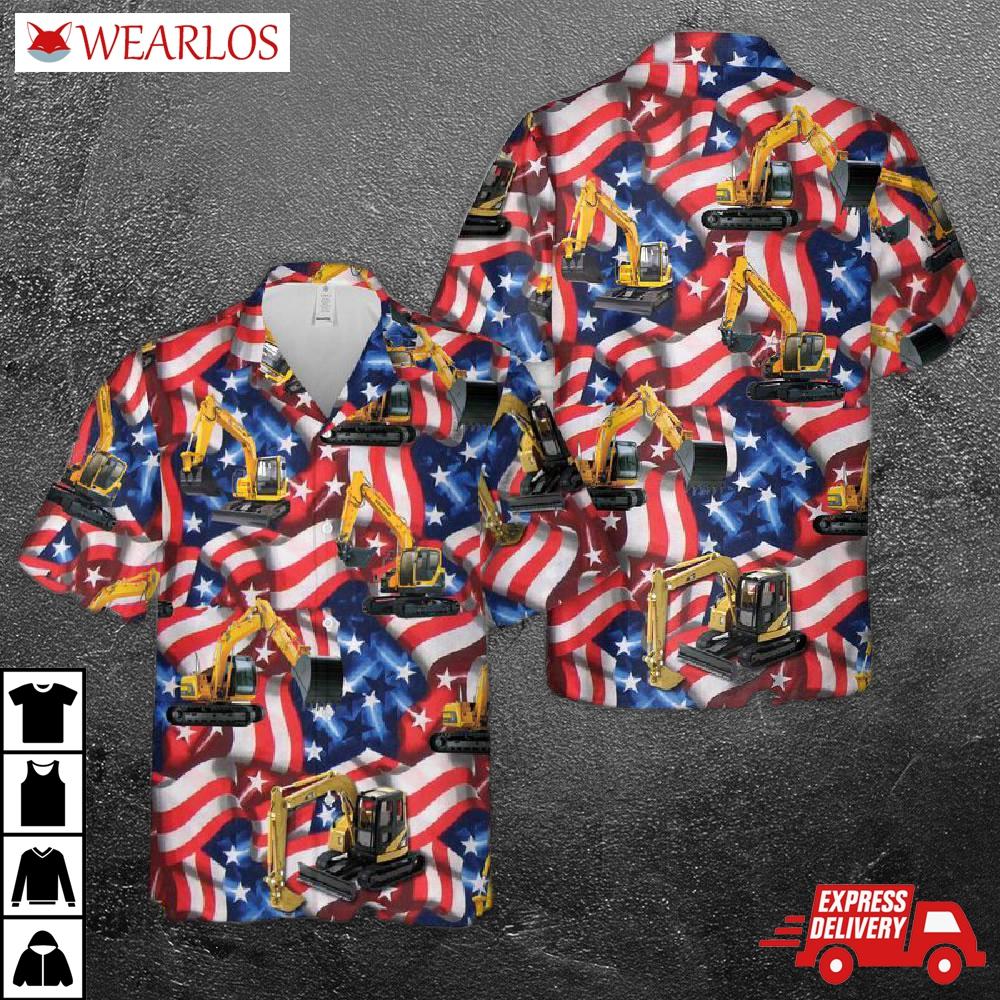 Excavator, 4th Of July Hawaiian Shirt