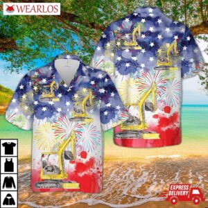 Excavator Backhoe Construction, 4th Of July Hawaiian Shirt