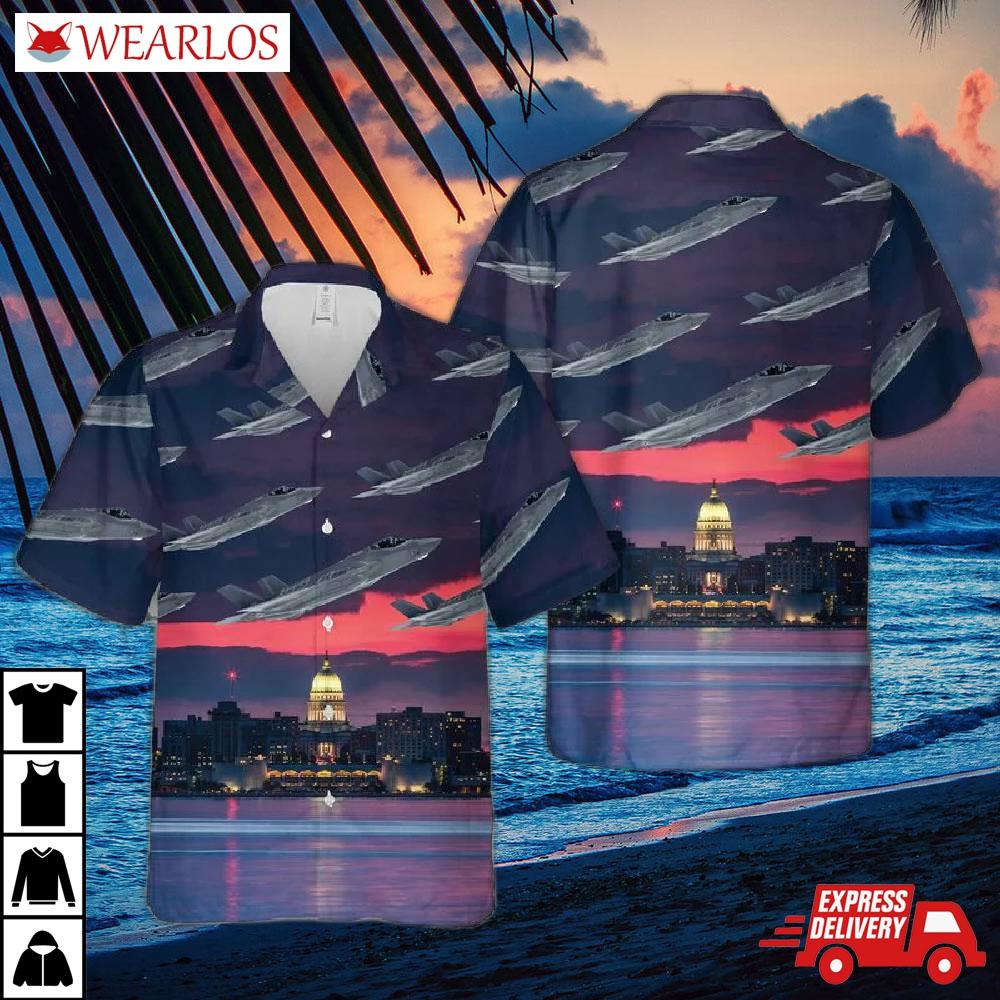 F-35 Lightning Ii Wisconsin Air National Guard Hawaiian Shirt