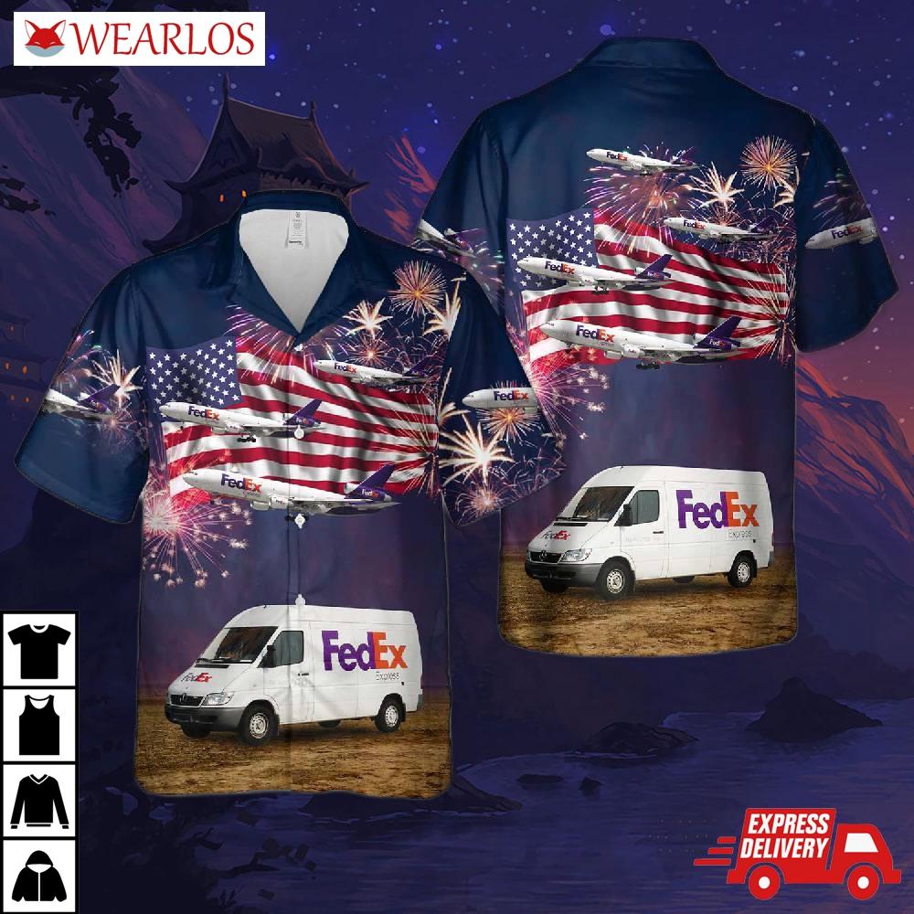 Fedex Express Delivery Van, 4th Of July Hawaiian Shirt