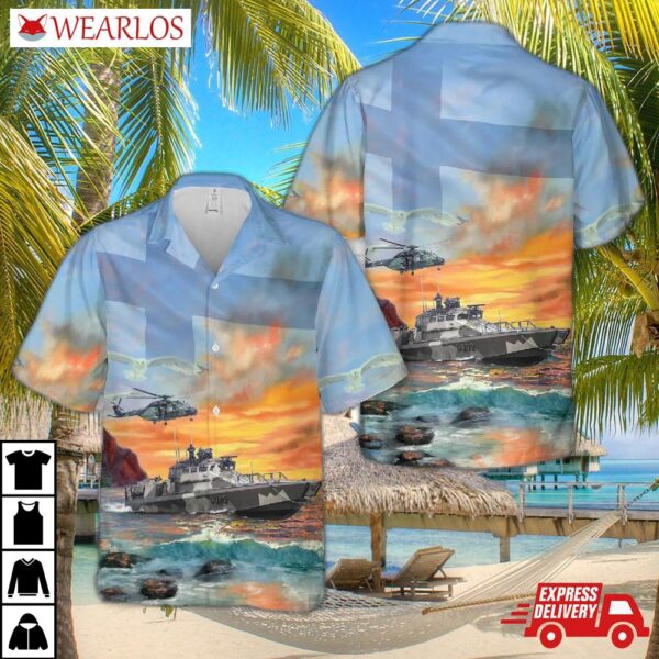 Finland Navy Jehu-class Boat And Nh-90 Helicopter Hawaiian Shirt