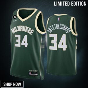 Giannis Antetokounmpo 34 Milwaukee Bucks Green Jersey -23 Icon Edition No.6 Patch
