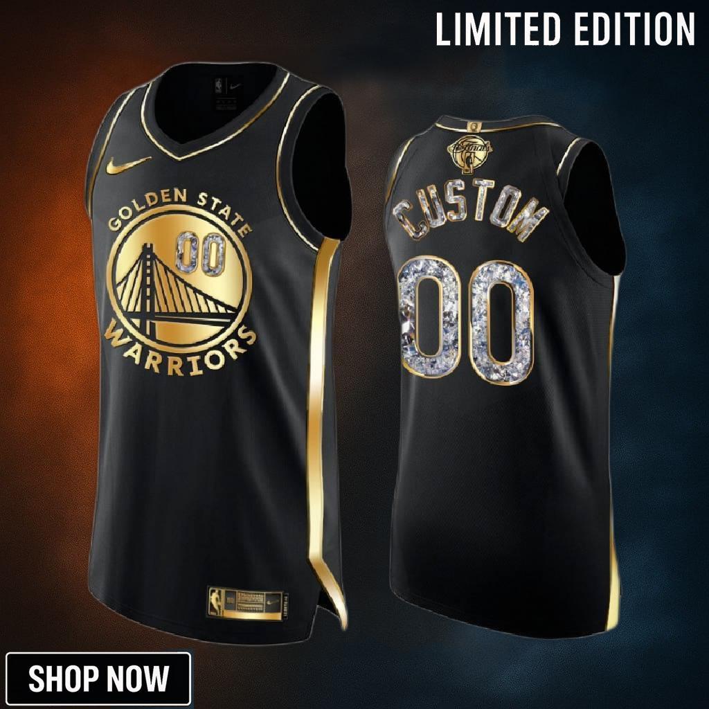 Golden State Warriors 00 Custom Western Conference Champion Black Jersey Gold Diamond