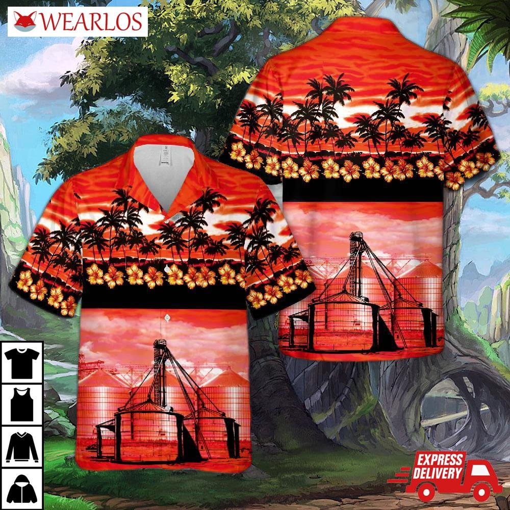 Grain Bin Sunset Tropical Hawaiian Shirt