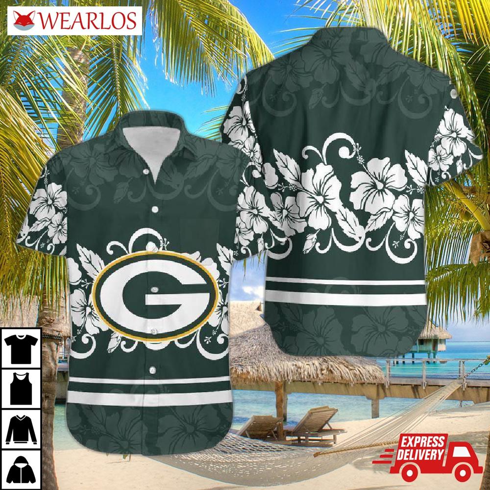 Green Bay Packers Floral Crest Hawaiian Shirt