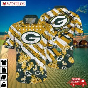 Green Bay Packers Floral Victory Stripe Hawaiian Shirt
